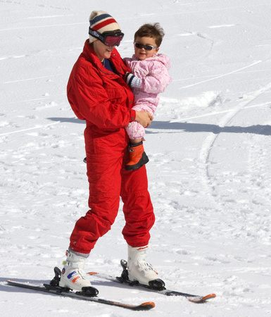 Noah Schuster out for a ski with Mum